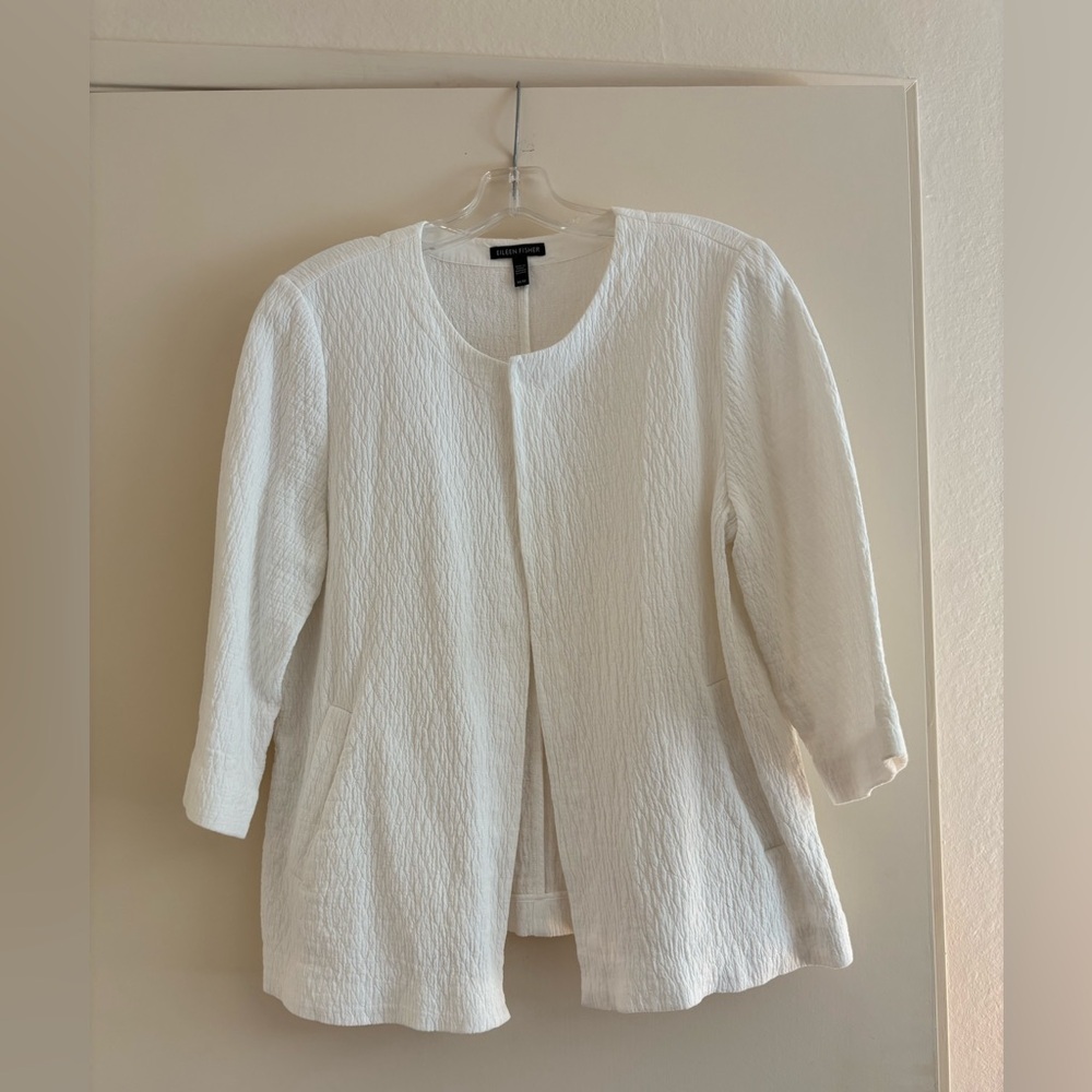 Eileen Fisher White Textured Open Blazer